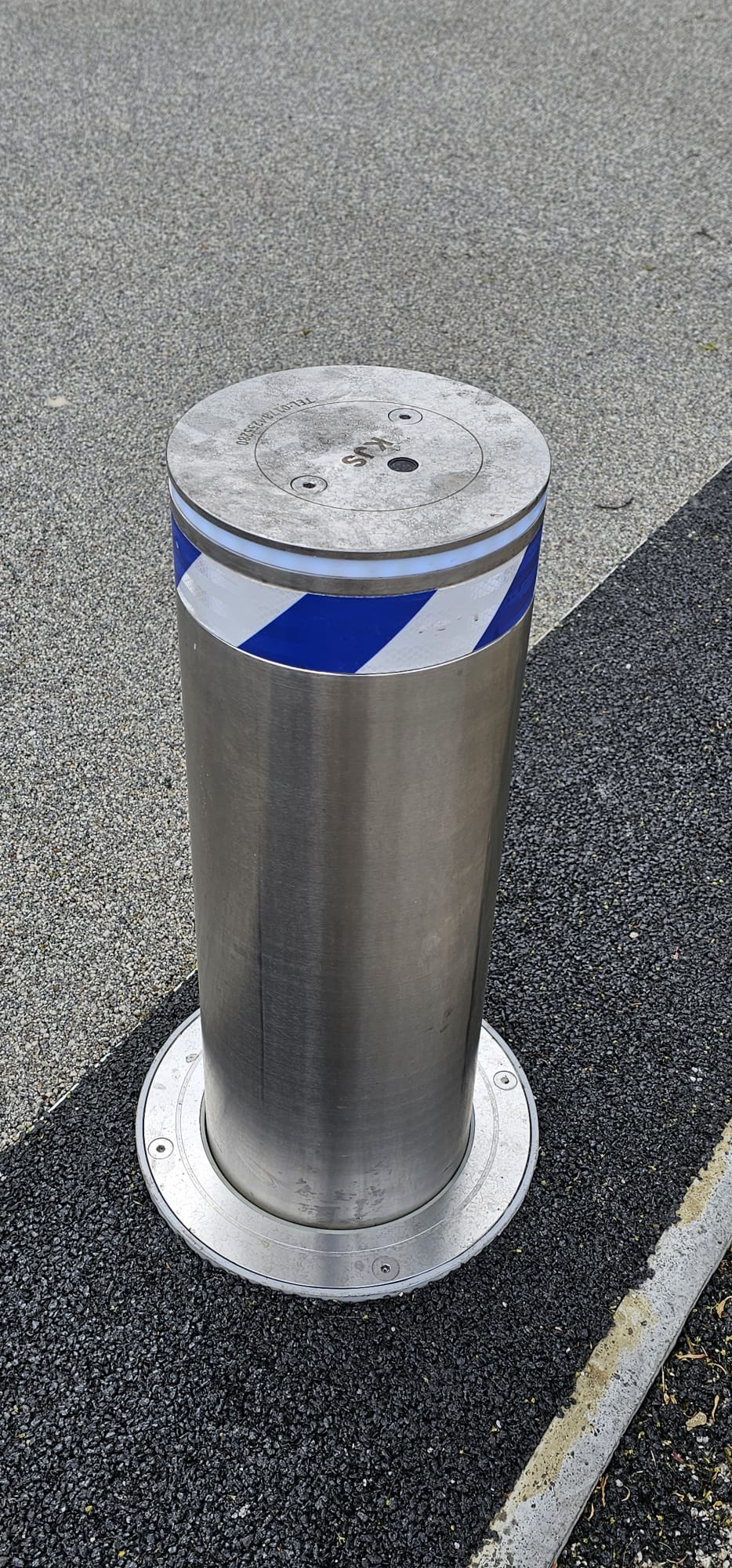 Close-up of a KJS automatic security bollard